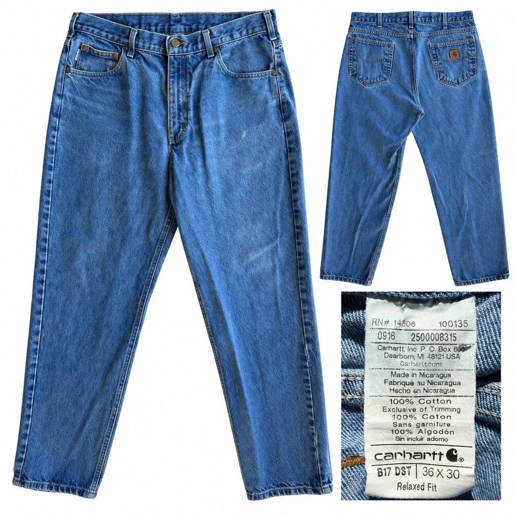 Carhartt B17 DST Relaxed Fit Tapered Leg Jeans Men's 36x30 Blue Denim 5 Pocket